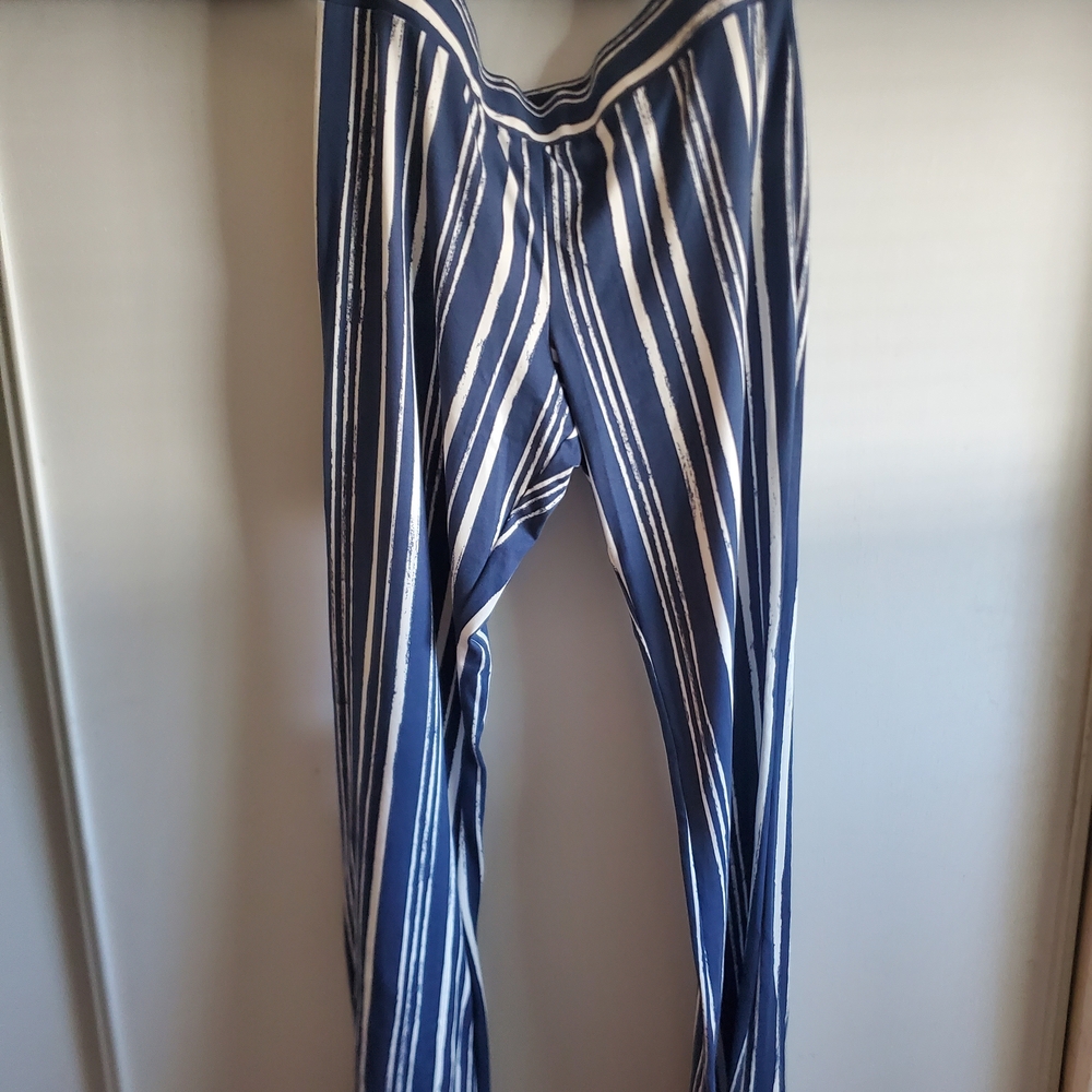 Navy and White Striped Women's Wide Leg Pants